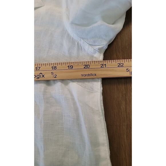 Talbots Women’s 100% Linen Popover Blouse White M Coastal Roll Tab Button Top - Picture 10 of 11